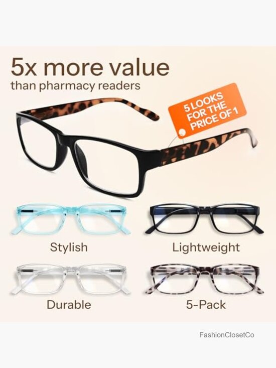 1.5 Reading Glasses for Women, Blue Light Protection, Value Pack of 5 main image 5